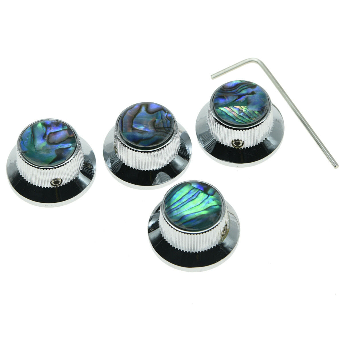 4x Set Screw Abalone Top Chrome Guitar Top Hat Metal Bell Knobs for LP Les Paul