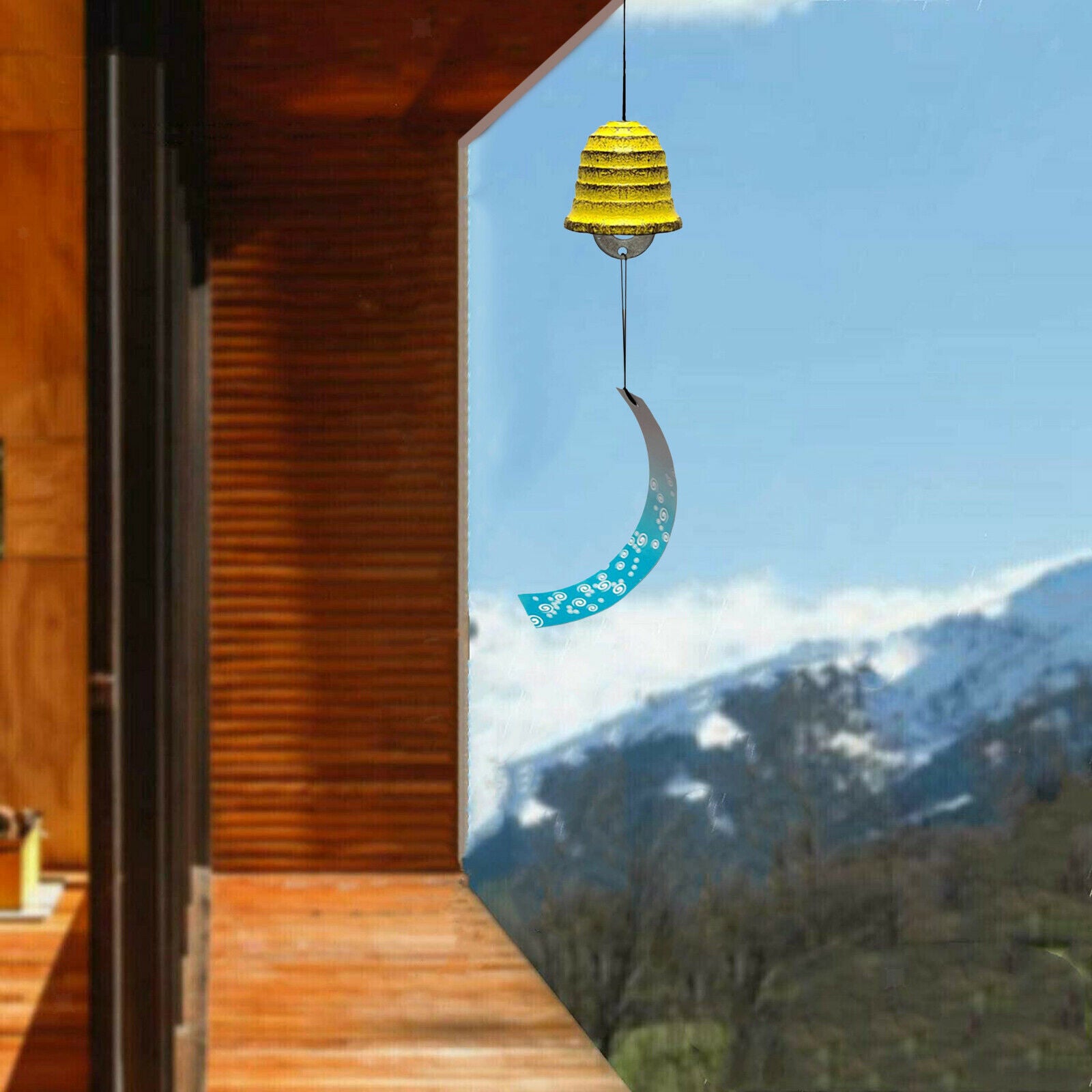 Iron Art Wind Chime Wind Bell for Indoor Outside Patio Yard Home Decor Yellow