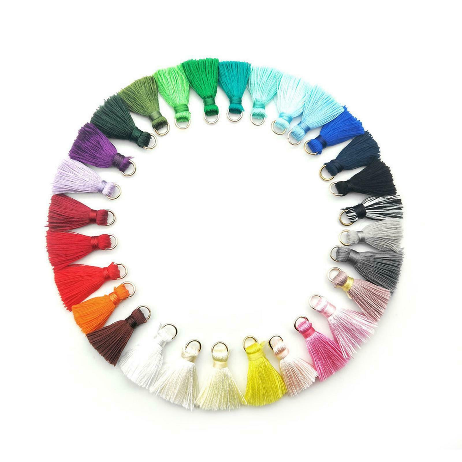 100x Polyester Tassel Mixed Color DIY Pendant Jewelry Making Elegant w/ Rings