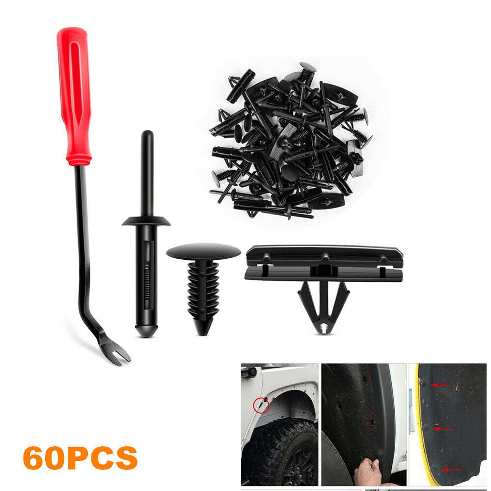 60PCS Bumper Retainer Clips Car Plastic Rivets Fasteners Push Pin Trim w/ Tool
