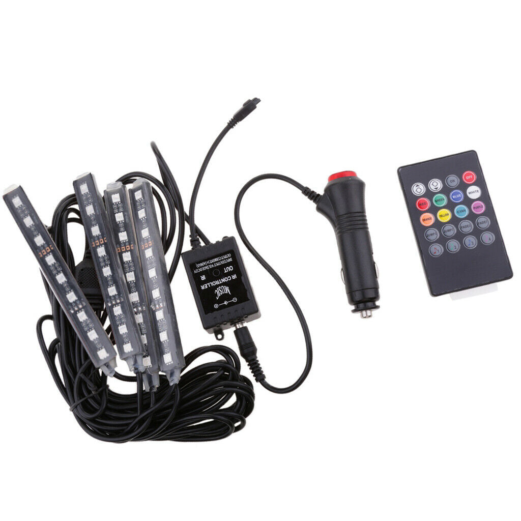 4x 9 LED Wireless Remote Music/Voice Control Colorful Car Interior Light RGB