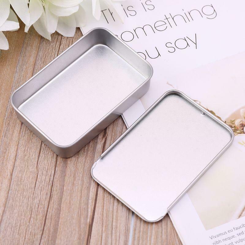 Metal Tin Rectangle Jewelry Storage Box Case Candy Coin Key Pill Organizer Small