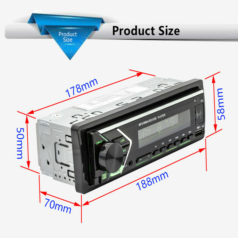 12V Car MP3 Player Audio In-Dash Bluetooth Hands-free FM Radio Colorful Lights