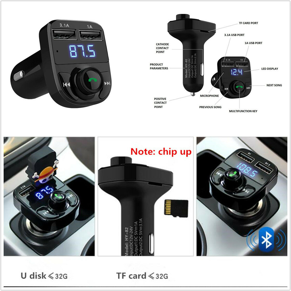 Wireless Car Kit Handsfree Bluetooth FM Transmitter LCD MP3 Player USB Charger