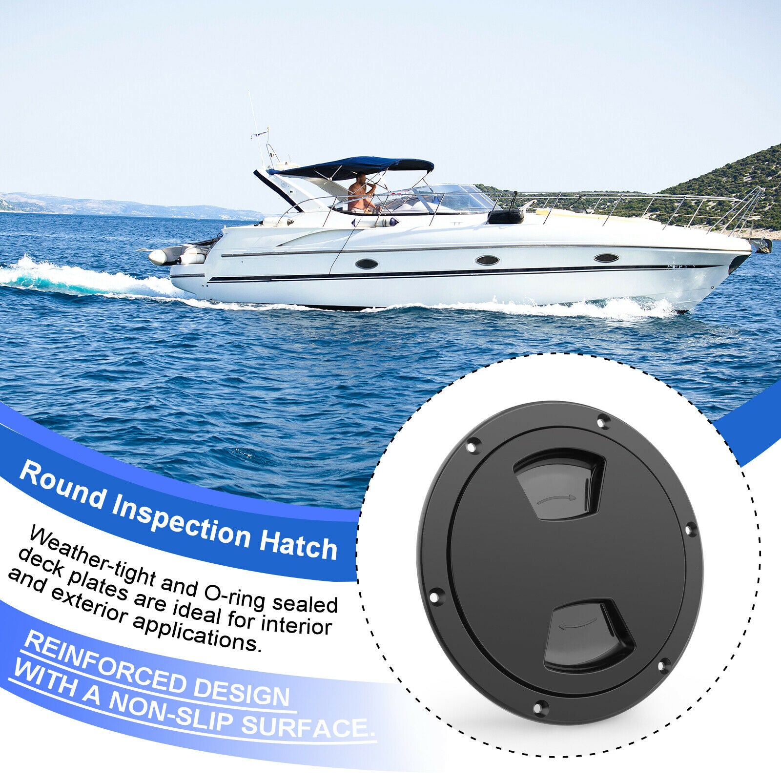 New Marine Boat Black 5-inch Access Hatch Cover Twist Screw Out Deck Plate