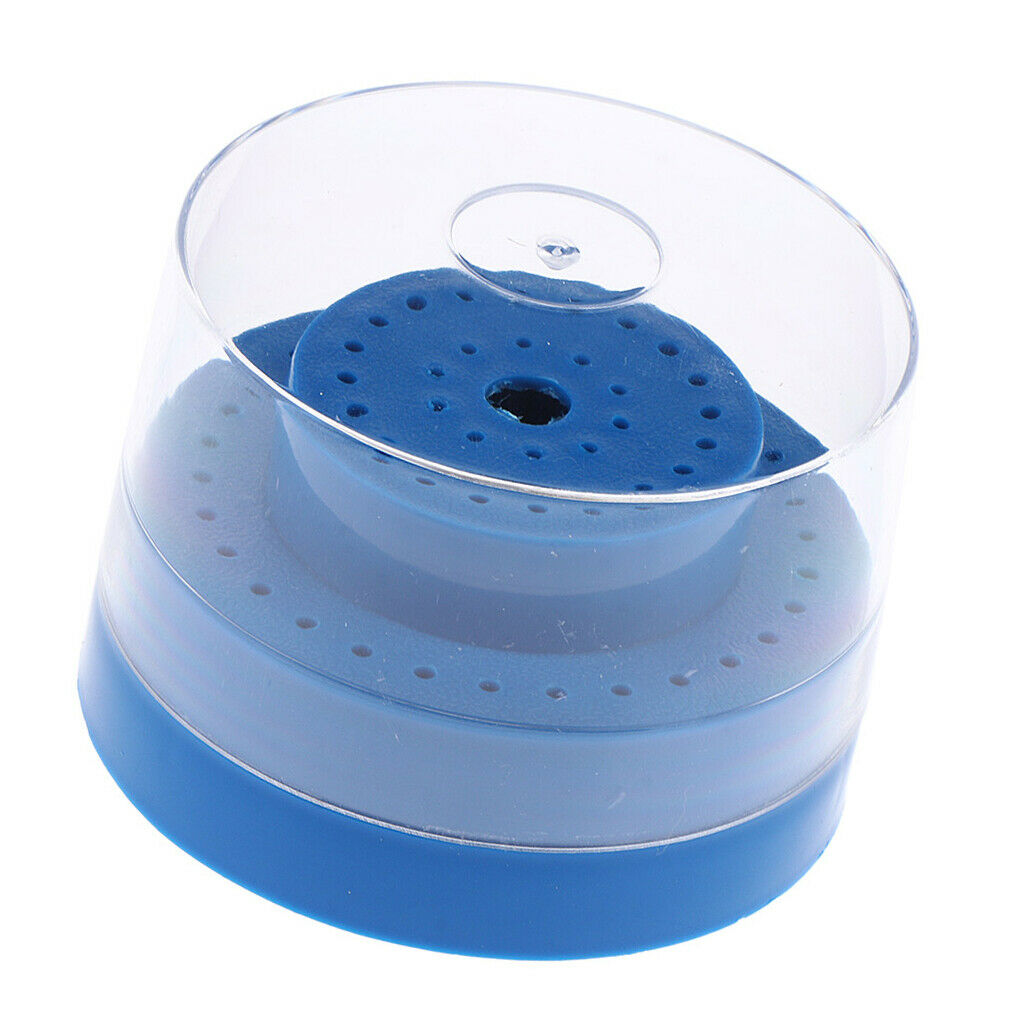 60 Holes Nail Drill Bits Holder Stand Display Storage Box with Cover Blue