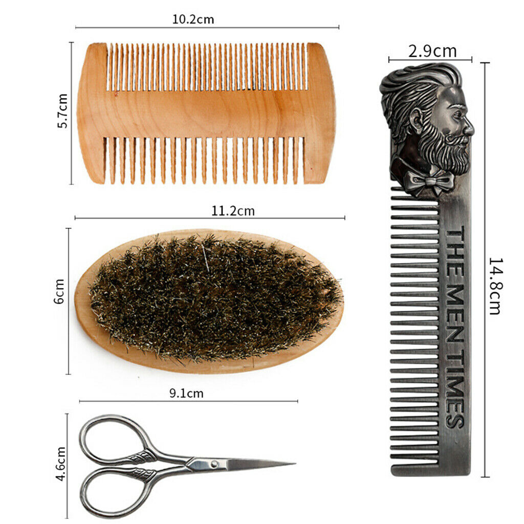 Set of 4,Beard Scissor &Mustache Brush Bristle Grooming Beard Comb Hair Care