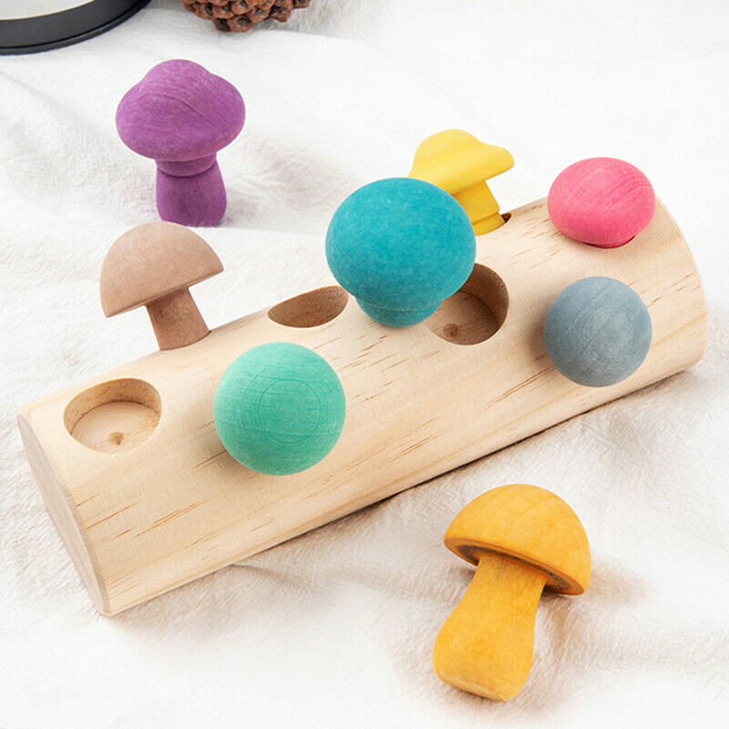Wooden Rainbow Mushroom Picking Montessori Educational Wooden Baby Toys US