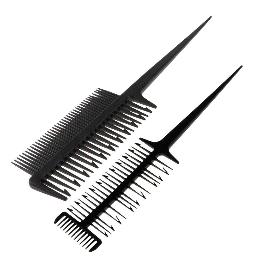 2pcs 3 Way Barber Hair Dyeing Coloring Stylist Highlighting Comb Black