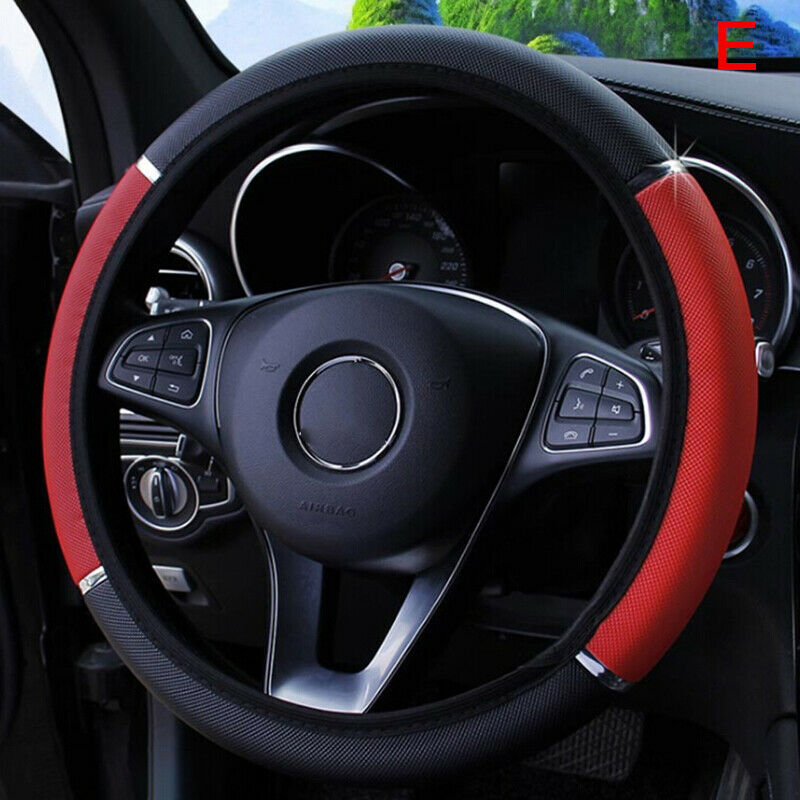 Universal 15" 38cm Leather Black Red Auto Car Steering Wheel Cover Non-sl.l8