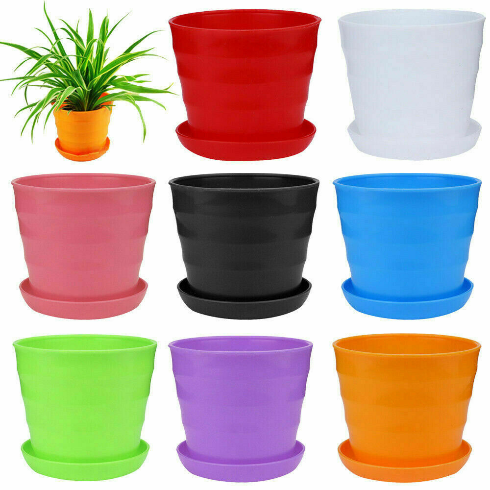 5Pack Plant Pot Garden Round Flower Planter Plastic Pots with Saucer Tray Decors