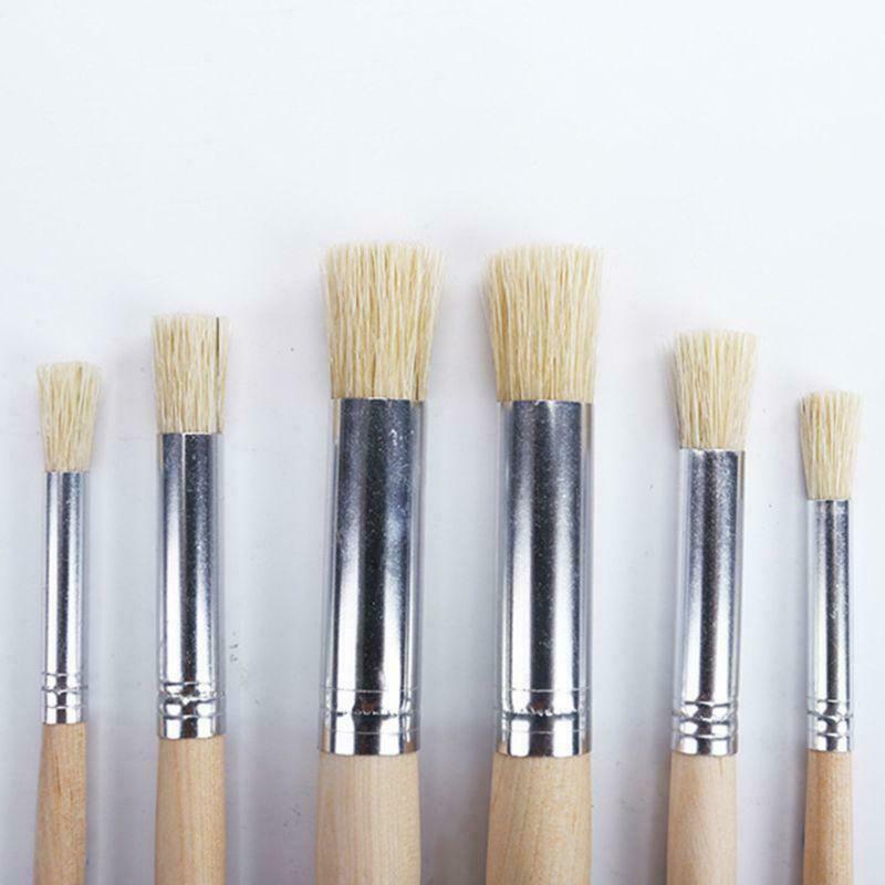 6pcs/set Watercolor Acrylic Painting Stencil Brush Different Size Wooden Handle