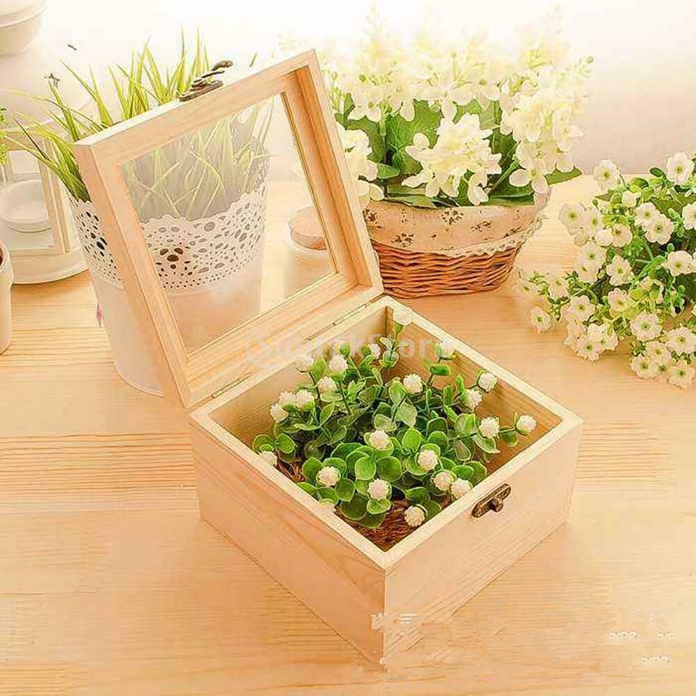 Wooden Box Glass Top Lid Hinged Jewelry/Gifts/Eternal Flower Storage Case 3#