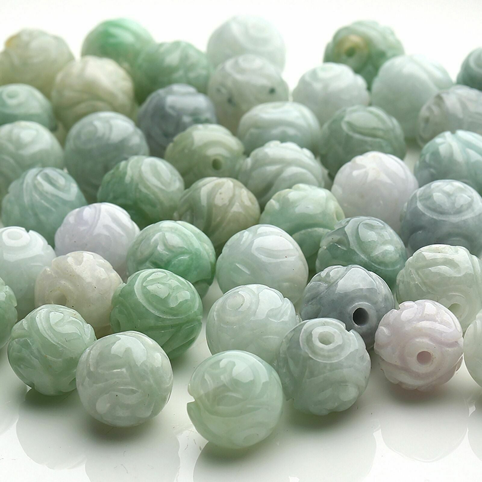 Wholesale 50pcs 100%  natural jade beads carved jadeite A goods 10mm