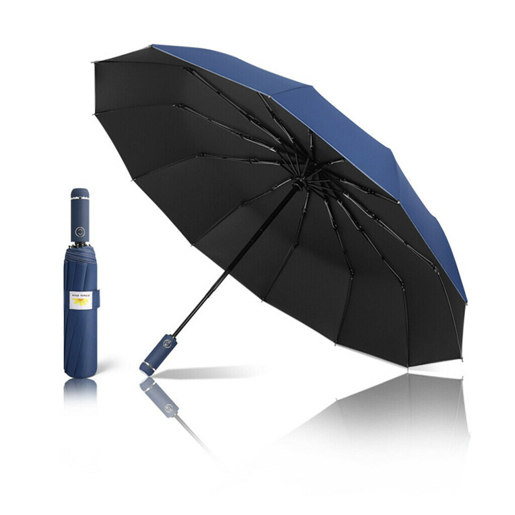 Folded Umbrella LED Flashlight Windproof Anit UV Automatic Navy Blue