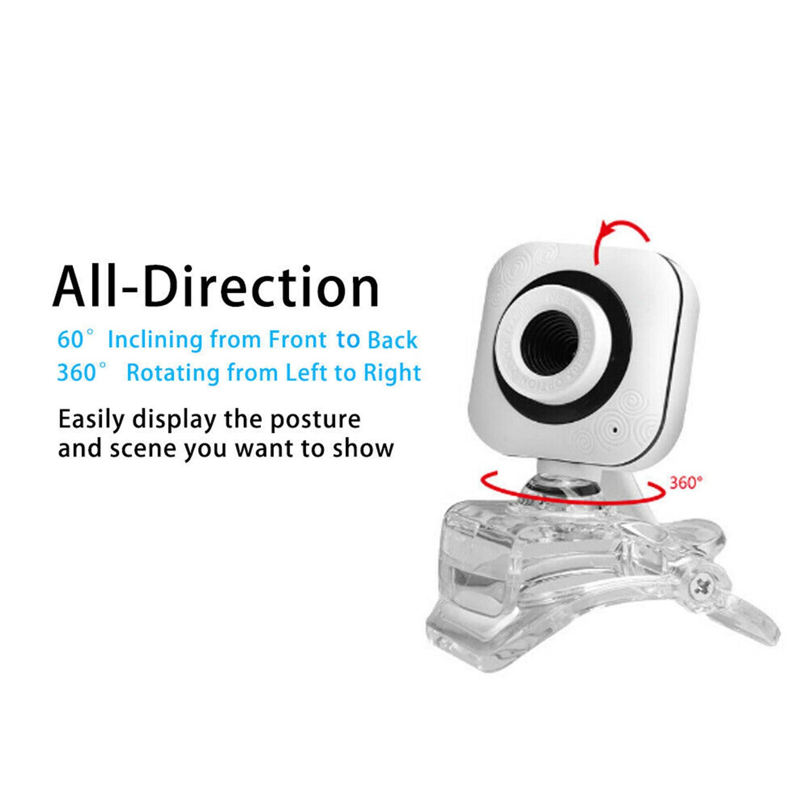 USB2.0 HD Camera Webcam 360Â° Rotatable Web Cam w/ Mic Video Recording Computer