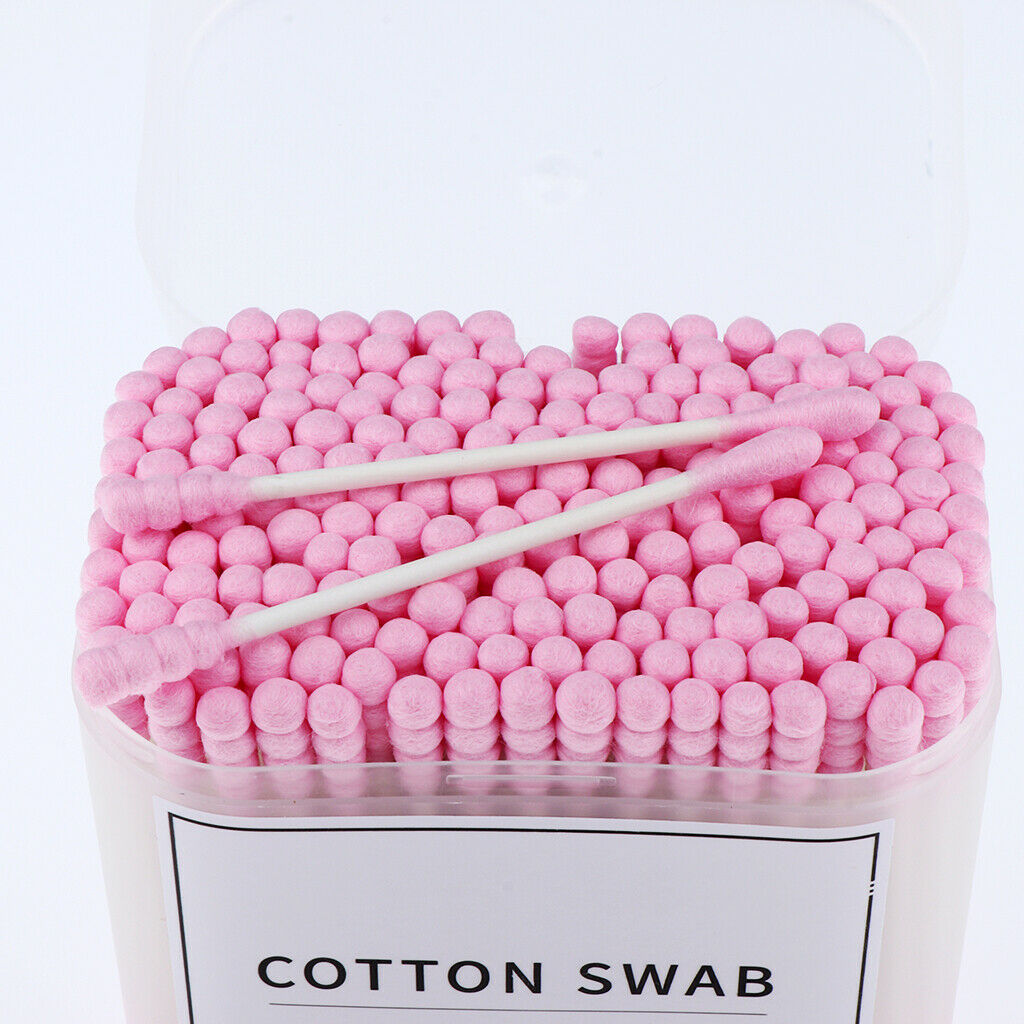 200x Dual Head Cotton Buds Swab Tip Sticks Wooden Makeup Applicator Pink