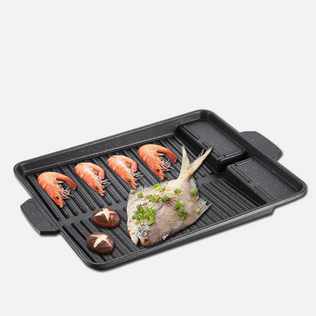 Aluminum BBQ Grill Pan Frying Plate Non-Stick w/ Handle Korean BBQ Black