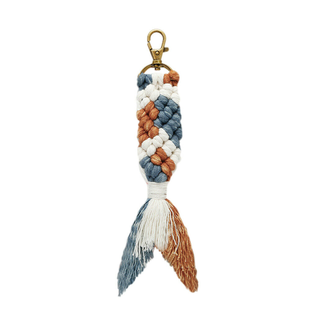 Macrame Keychain Lobster Clasp for Women Key Purse Phone Handbag Gray Coffee