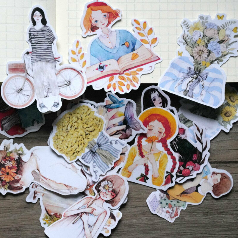 15Pcs Scrapbooking Stickers Flower Girl Diary Phone Case Epoxy Making Decoration