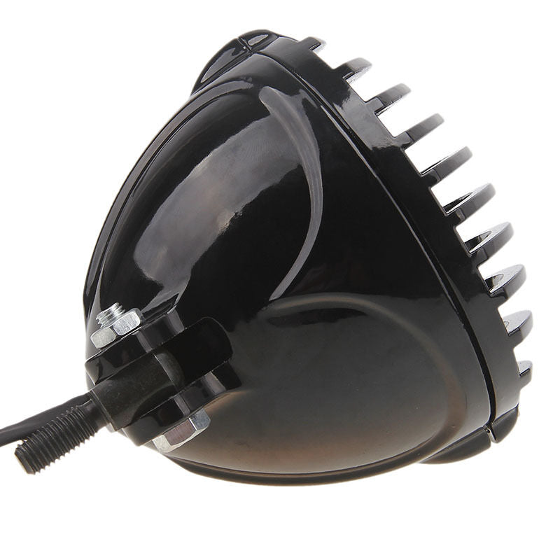 Motorcycle Finned Grill LED Headlight For Suzuki Chopper Bobber Cafe Racer Black