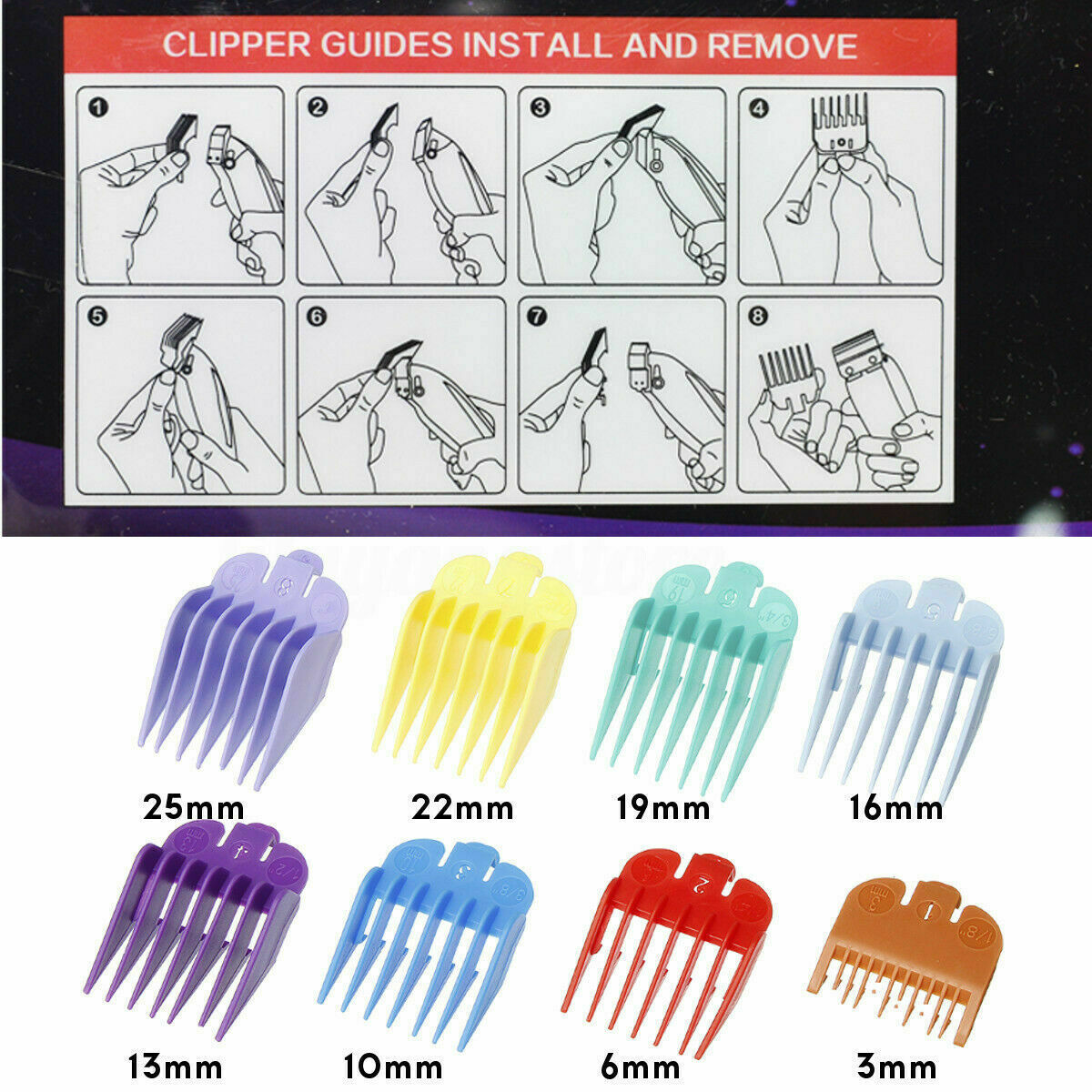 Standard Guards Attach Trimmer Hair Clipper Guide Comb Set Style for WAHL 8pcs