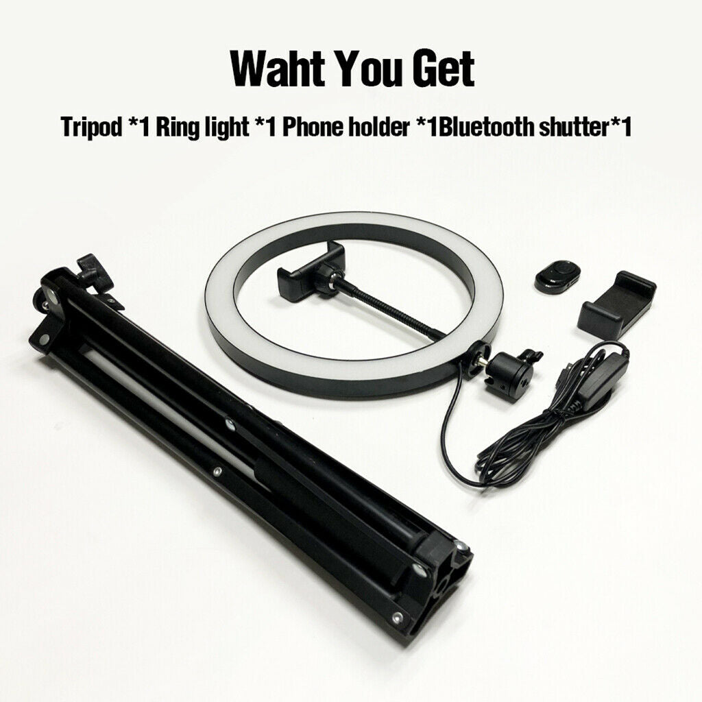 USB Plug LED 10" Ring Light Tripod Stand Phone Holder for Live Stream Makeup