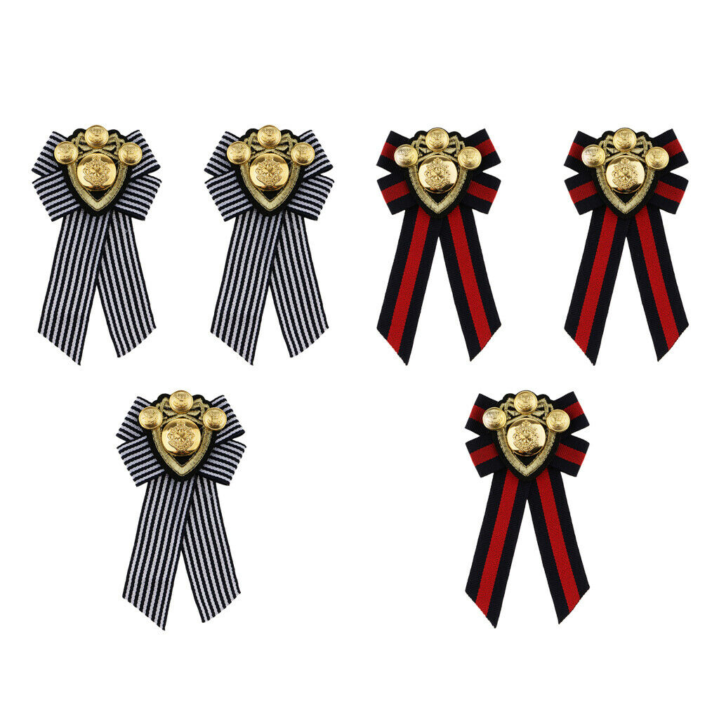 6 Pieces Retro Pre-tied Bowknot Brooch Fabric Bow Tie Men Wome British Badge