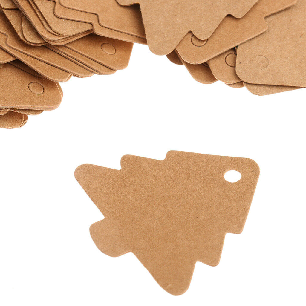 50pcs Christmas Tree Shape Brown Kraft Tags Gift Labels Hang Tags