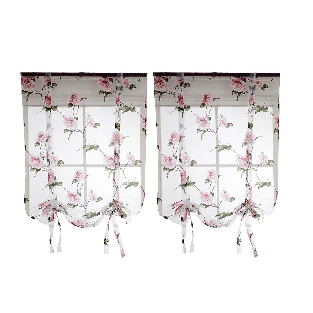 Flower Pattern Voile Window Tiers Kitchen Voile Sheer Half Curtain Drape