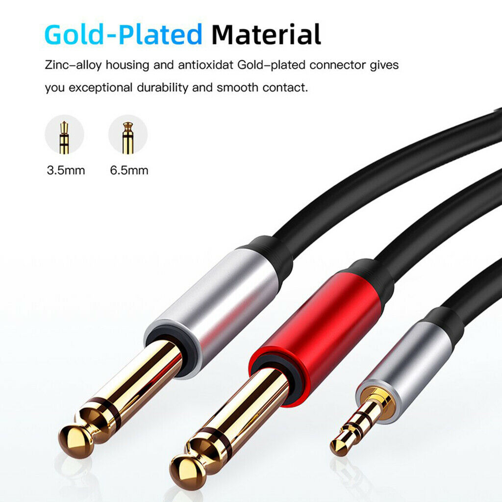Stereo 1/8" Mini Jack to Dual 1/4" Cable Smartphones 3.5mm to Mixer 6.35mm Cord