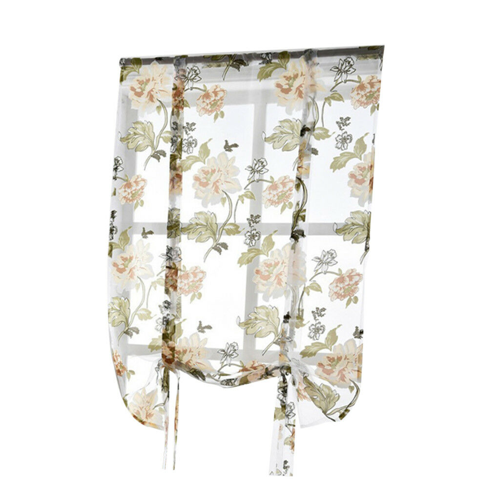 Chic Peony Short Roman Curtain Tie-up Shade Sheer Voile for Small Window #2