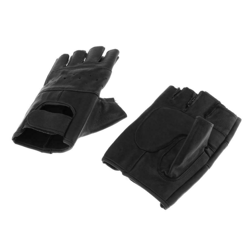 Cycle Premium Half-finger Motorcycle Gloves Made of Black Leather for Men