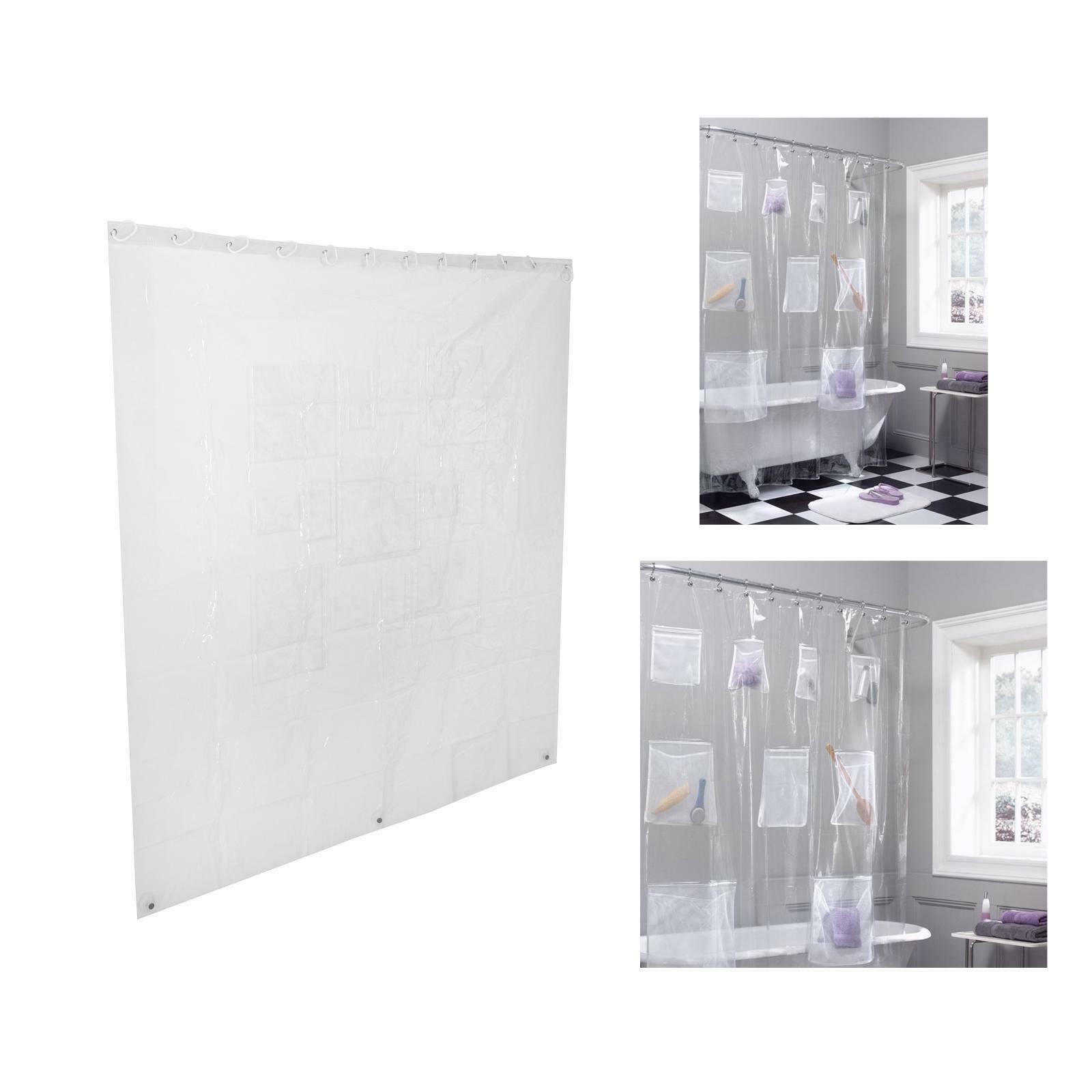 Clear PEVA Shower Curtain With Pockets for Dorm Apartment Bathing Bathroom