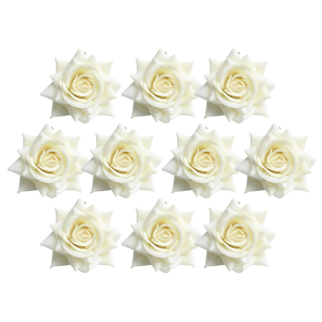 10xArtificial Rose Velvet Flower Head for Wedding Bridal Garland Decor White