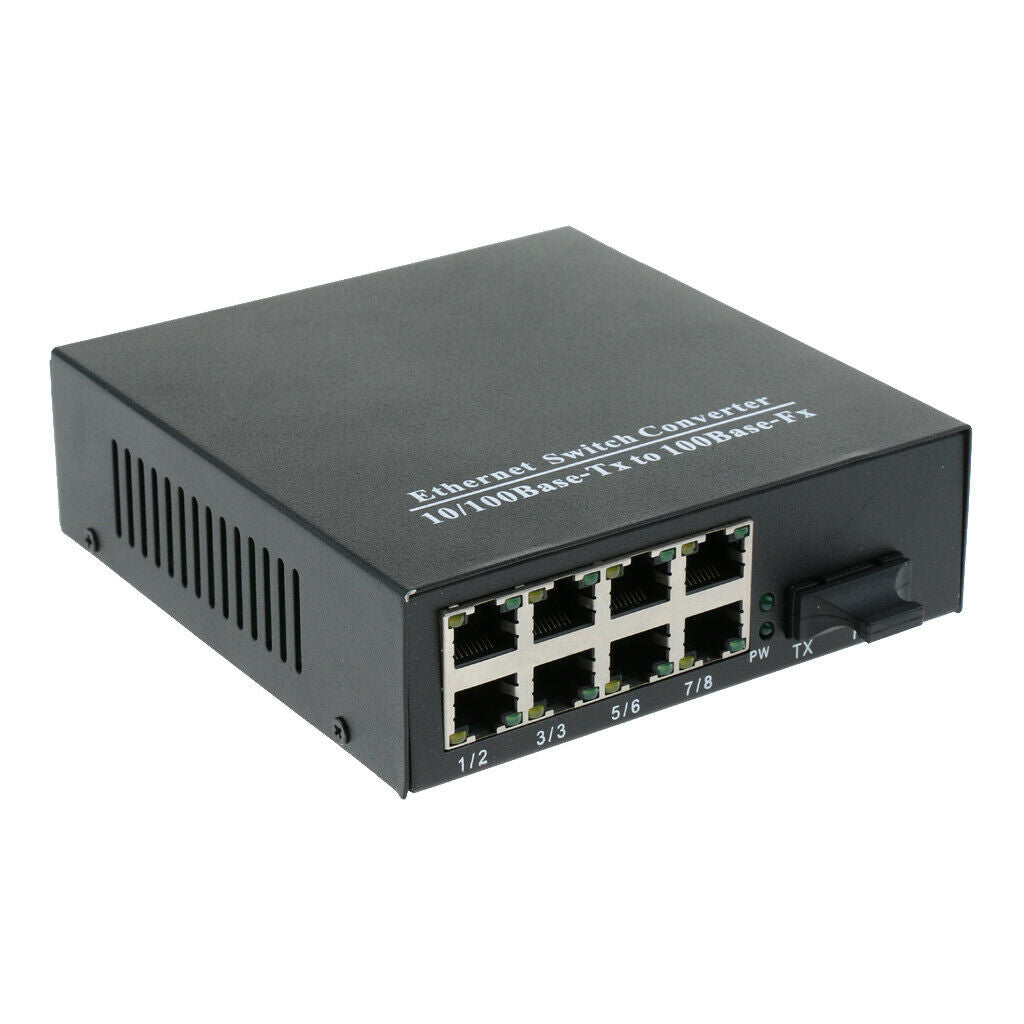 10/100Mbps Fiber Optic Ethernet Media Converter Gigabit 8 Plug
