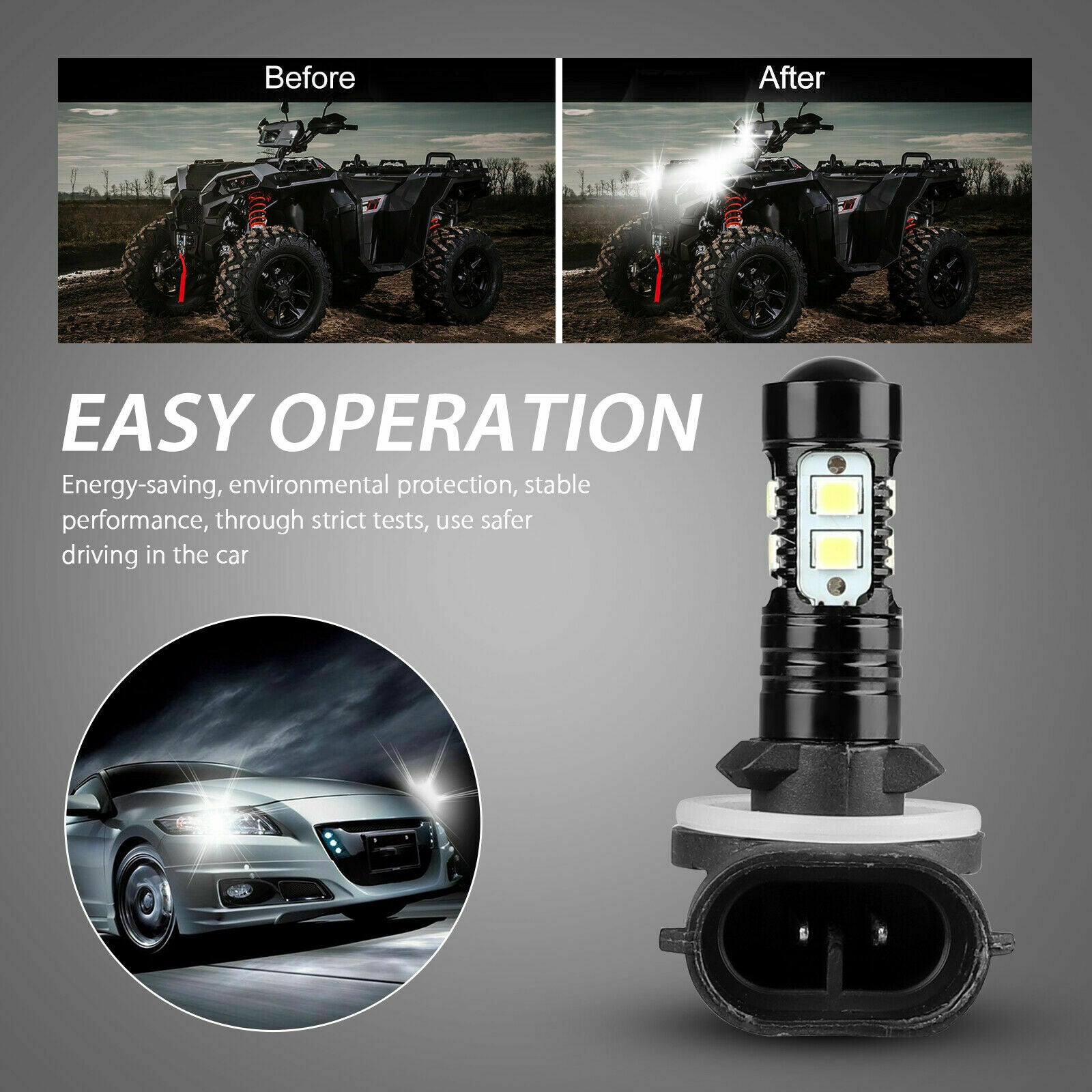 3PCS 881 LED Headlight Kit Fog Light Lamp Bulbs 10SMD White 6000K High Power