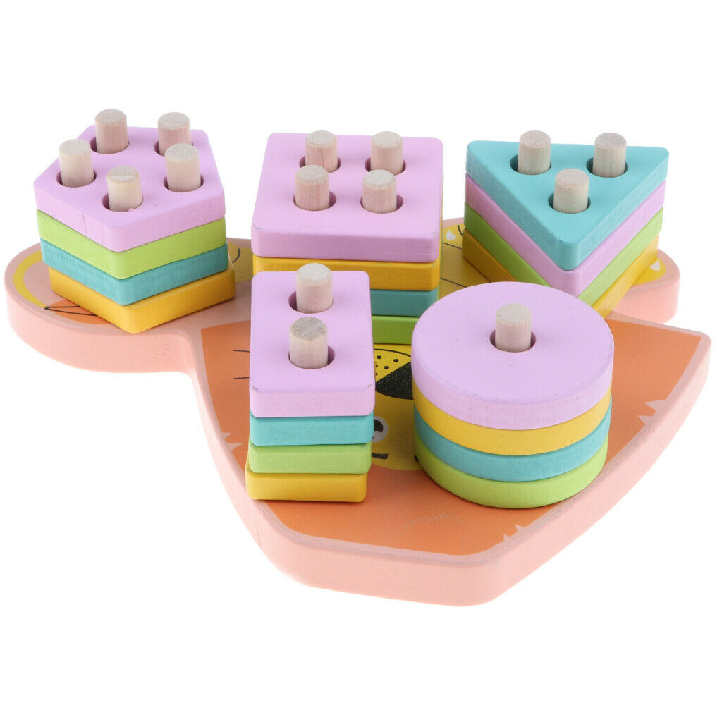 Wooden Shape Matching Building Blocks Kids Montessori Educational Toys - Cartoon