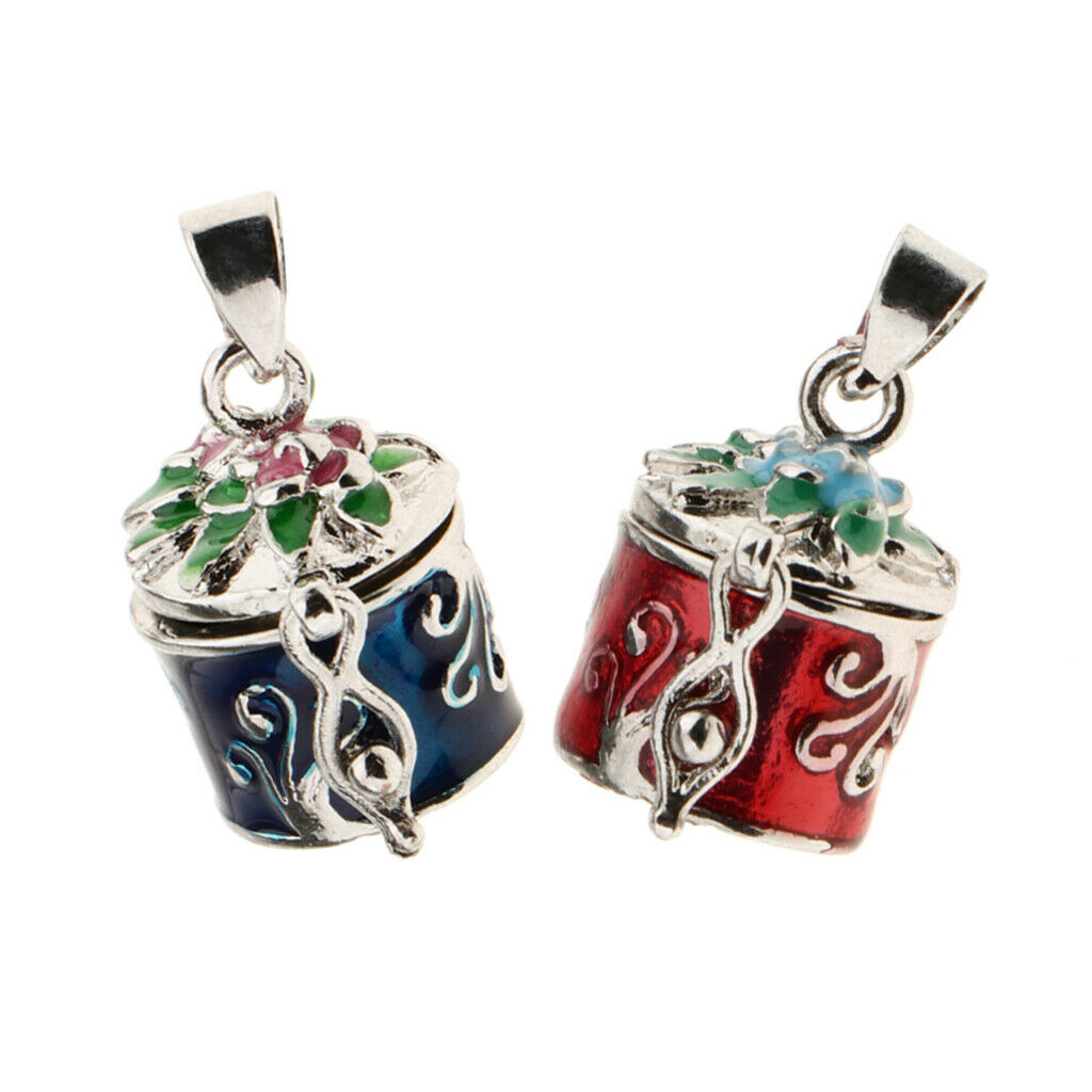 2 Pieces Retro Enamel Flower Cremation Keepsake Urn Pendant Memorial Jewelry