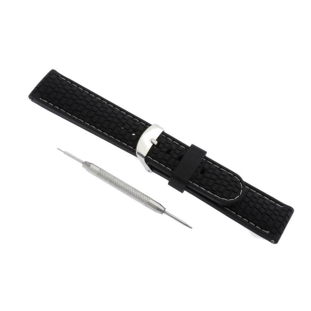 Waterproof Silicone Watch Strap with Stainless Steel Pin Buckle White Line
