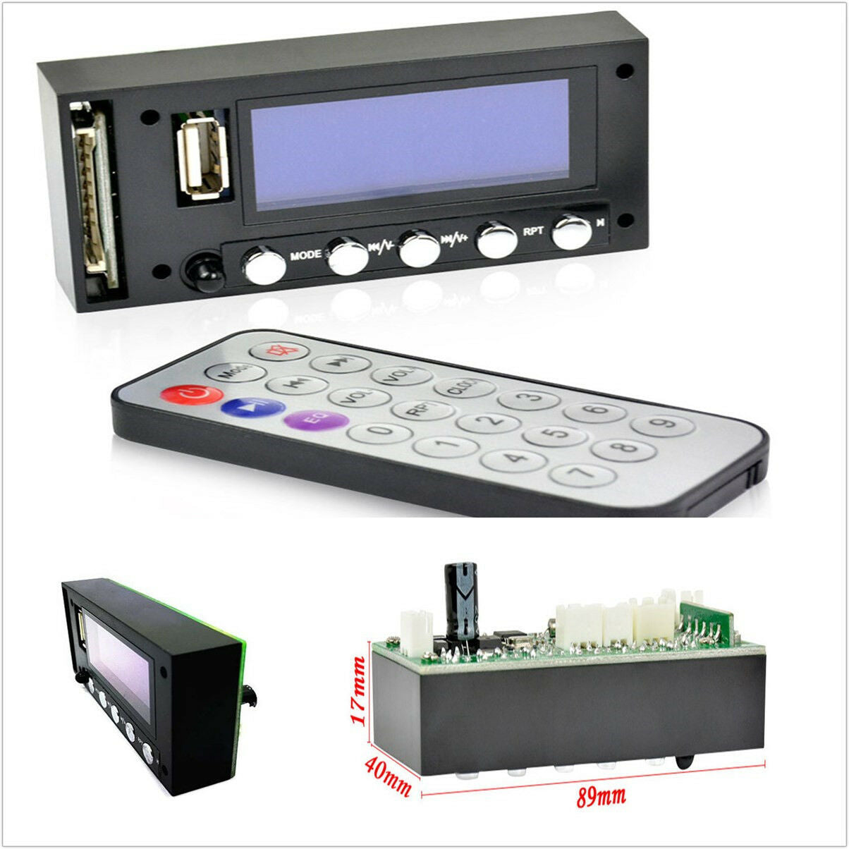Bluetooth MP3 Decoding Board Blue Screen Stereo Output FM USB SD MMC WAV Decoder