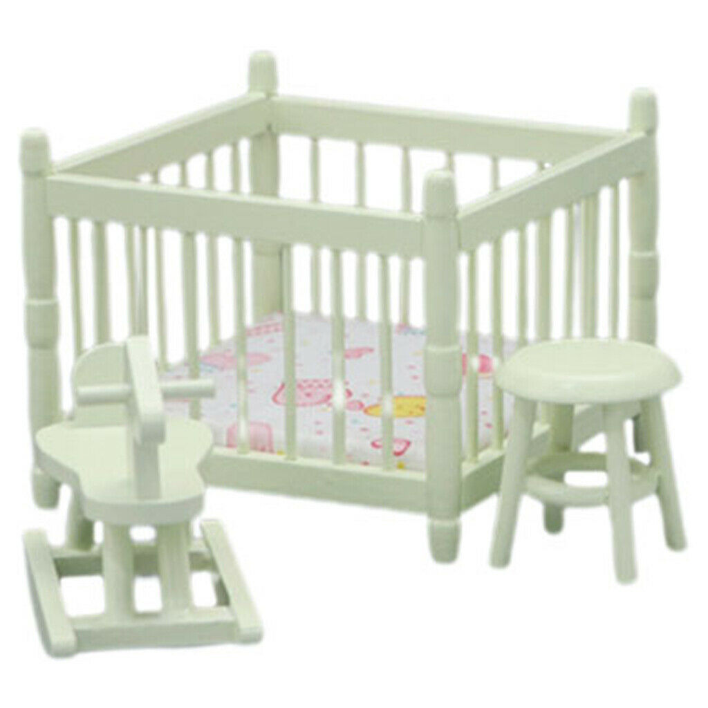 5Pcs 1/12 Mini Wood Bassinet Stool Accessories Simulation Scenery Decor