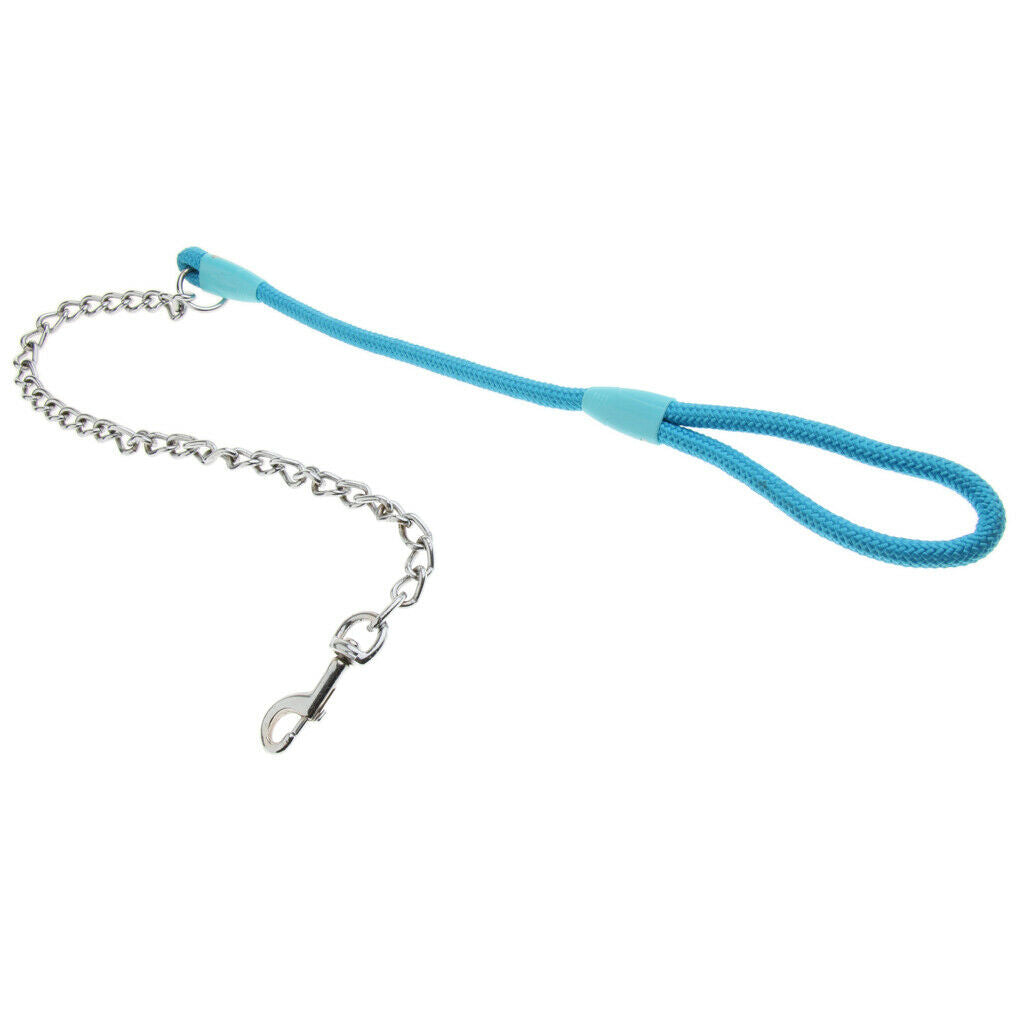 Pet Harness Dog Leather Iron Chain Training Rope for Medium Dog Blue