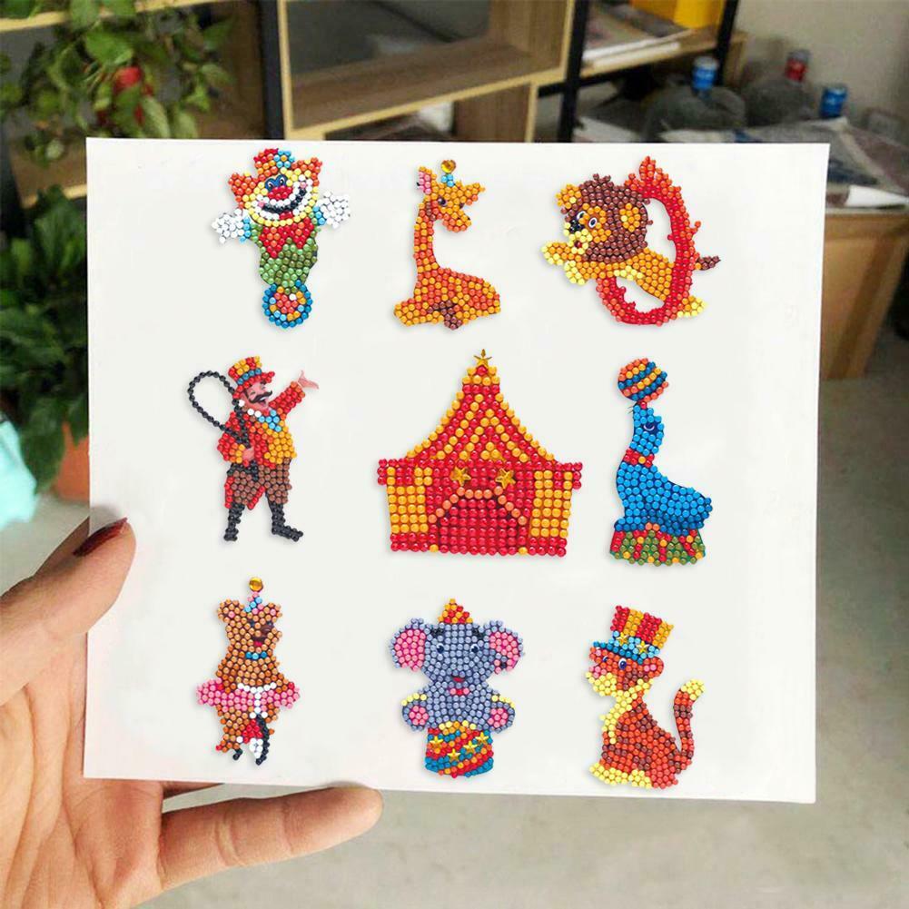DIY Full Drill Round Cartoon Circus Troup Diamond Painting Puzzle Stickers @