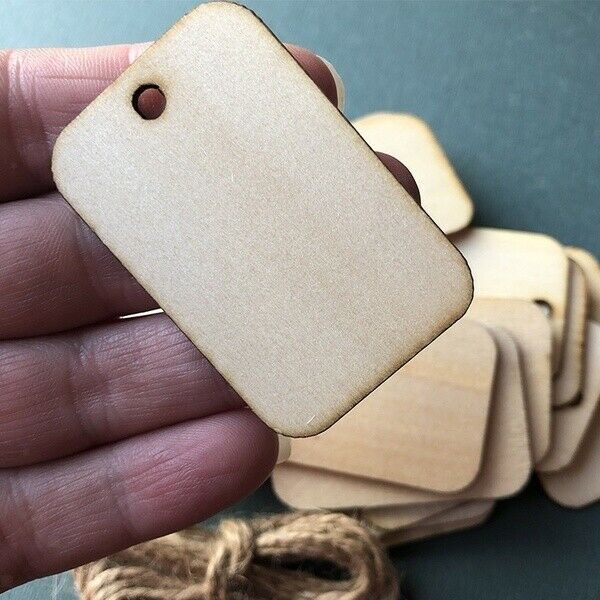 25 Piece Hanging Wooden Rectangle Craft Shape Tags Embellishments for DIY Crafts