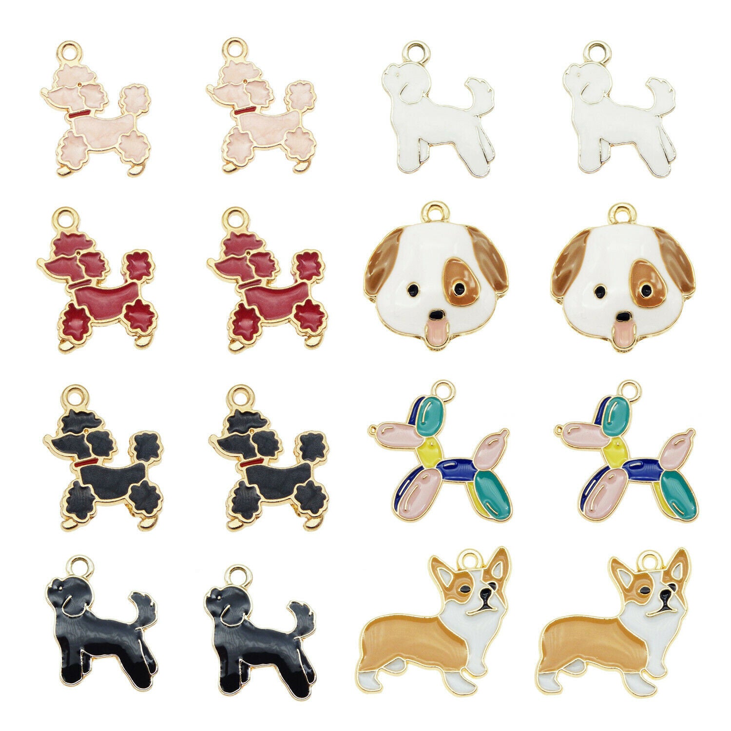 8 Pair Colorful Enamel Pet Dog Animal Charms Pendant Jewelry DIY Making Findings