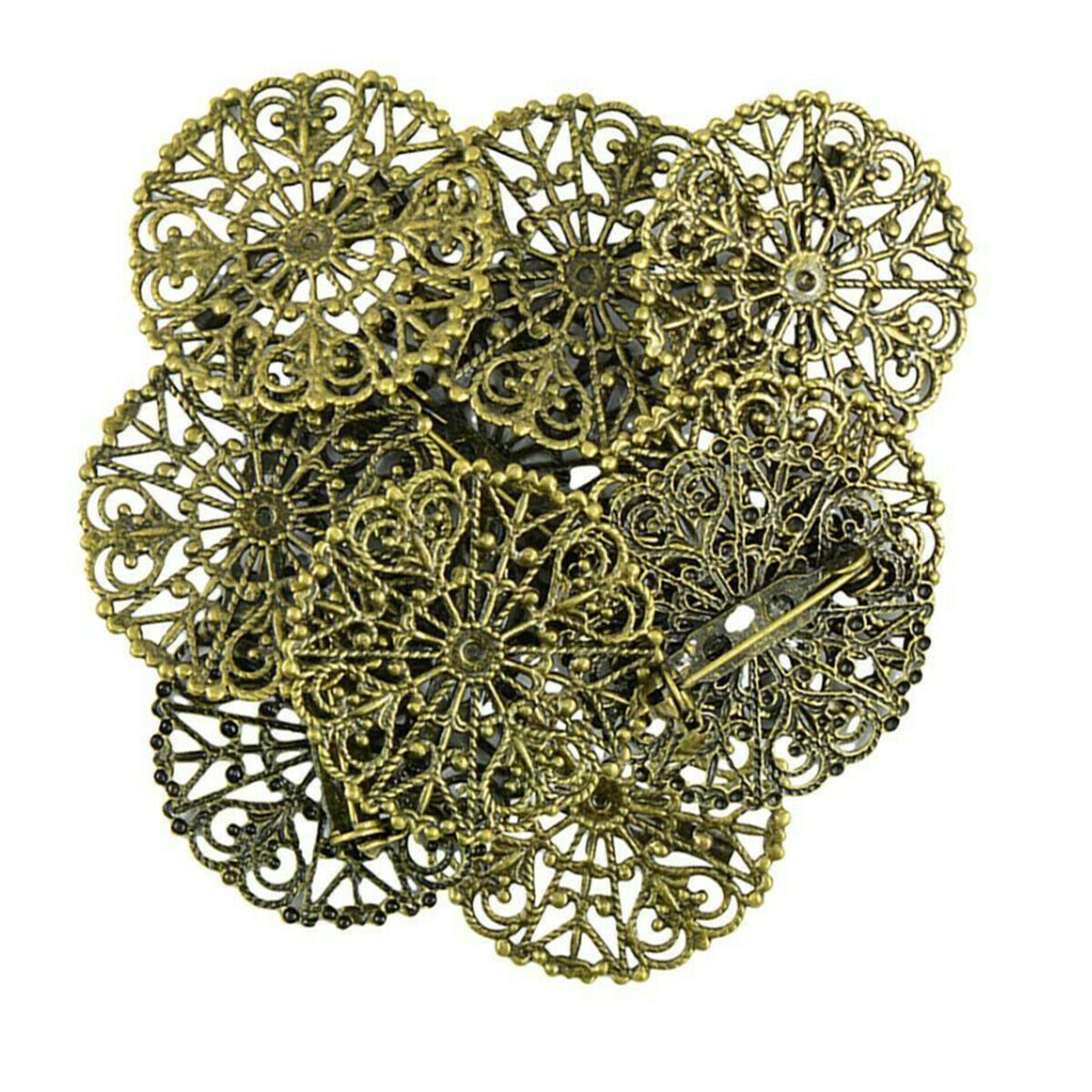 10pcs Retro Filigree Flower Blank Brooch Base Round Pins Back Brooches Settings