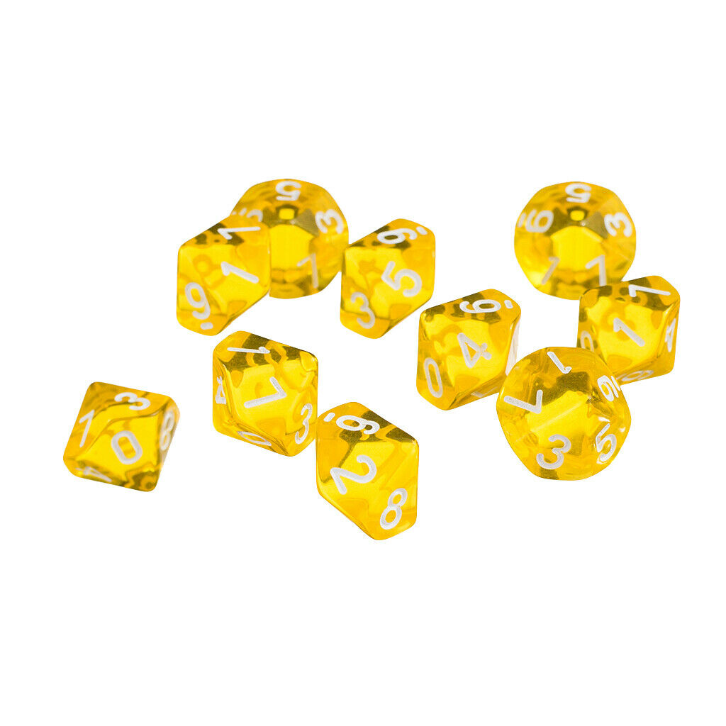 20pcs D10 Polyhedral Dice Clear 10 Sided Dice for D&D RPG MTG &Yellow