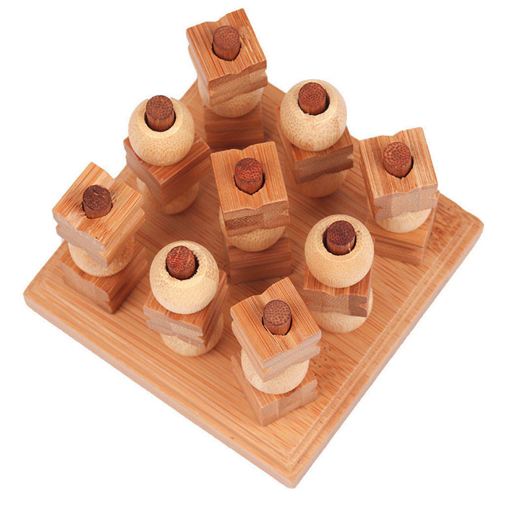 Classic Traditional Wooden Tic Tac Toe Pushing Me XO Fun Intelligent Board Game