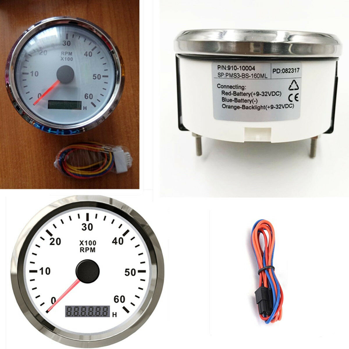 Waterproof Marine Tachometer Car Truck Boat Gauge With Hour meter 0-6000RPM 85mm